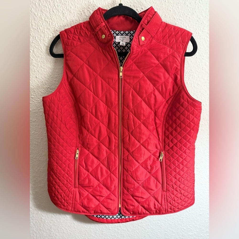 Crown & Ivy Women’s Quilted Puffer Vest Red Size PL Petite Large - Picture 3 of 9